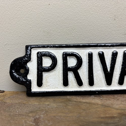 Private Door Sign - Black And White Small Door Sign - Rustic Quality - Cast Iron - Picture 2 of 3