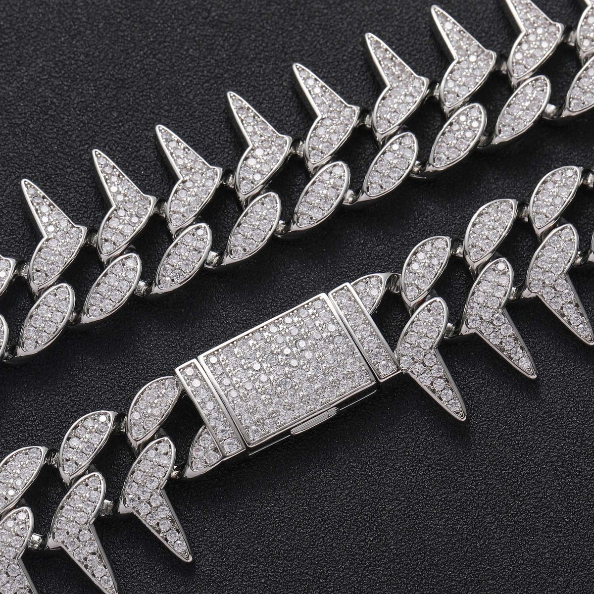felix titoさま専用　Chapado en Laton Cuba シルバ Spikes Men Cuban Link Chain Iced Flooded CZ Hip Hop Bracelet