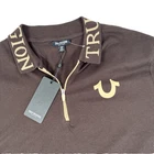 New Mens True Religion Collar Zip Short Sleeve Polo Shirt Size Medium NWT Java