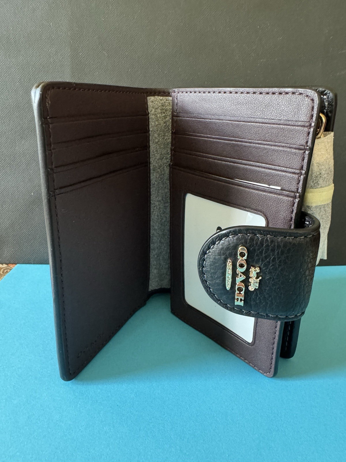 NWT Coach Medium Corner Zip Wallet With Floral Print Leather Black/ Red