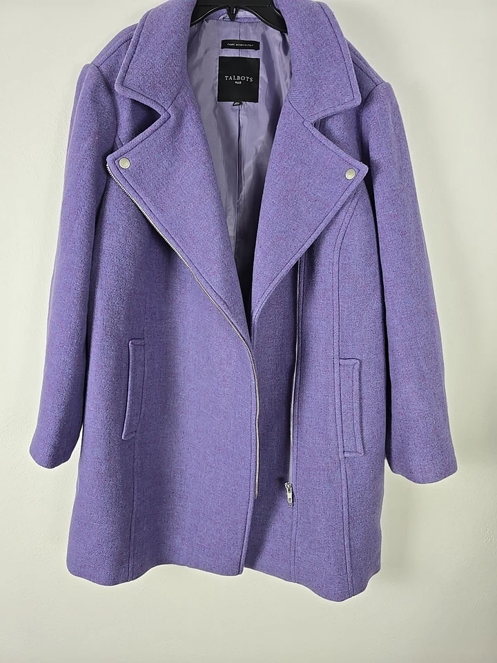 Abrigo Talbots Rich Lila Púrpura Mezcla de Lana Italiana Cremallera Frontal Talla 20W  Foto 3 de 4