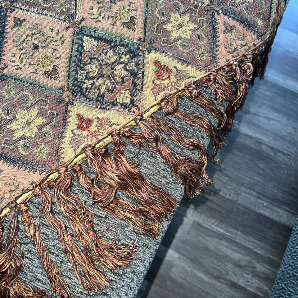 Tapiz vintage Pier One con cuentas patrón de diamantes 50"X60" Boho (D2) Foto 2 de 4