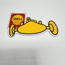 Shell Gasoline Racing Porcelain Enamel Service Station Sign