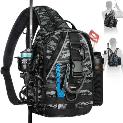 Piscifun Fishing Backpack with Rod Holder, Lightweight Tackle Sling Bag