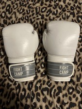 Fight Camp Bag Gloves White Gray Boxing Set with Quick Wraps and Punch Trackers
