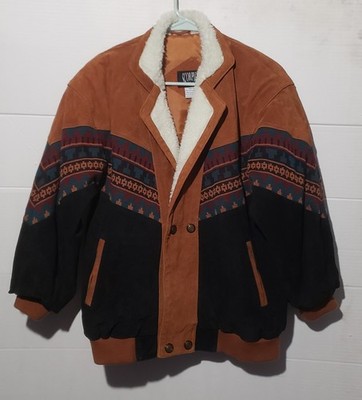 Vintage Scorpio USA Suede Men's Sherpa Aztec Western Bomber Jacket Rancher XL