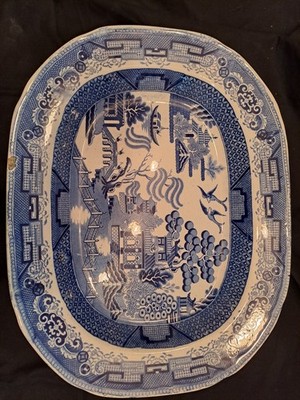 SEHR SELTEN, YNYSMENDW KERAMIK, SWANSEA. FLEISCHTELLER MIT WEIDENMUSTER, UM 1850