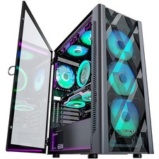 ATX PC Case with 6 PWM ARGB Fans, Tempered Glass Side Panel