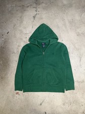 Kids Vintage Polo Ralph Lauren Green Zip Up Hoodie Size M 10-12 
