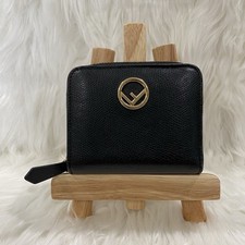 Fendi "F is Fendi" compact bifold black calfskin leather w/ gold hardware Unisex