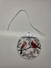 Red Cardinals Bird Stained Glass Suncatcher Christmas Tree Ornament