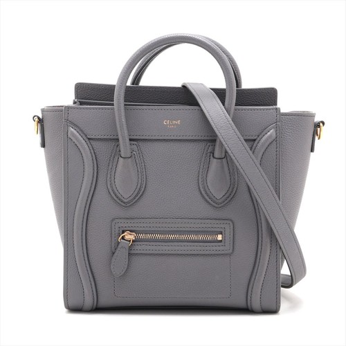 Celine Luggage Nano Shopper Handbag Leather Gray Unisex #ALB8532