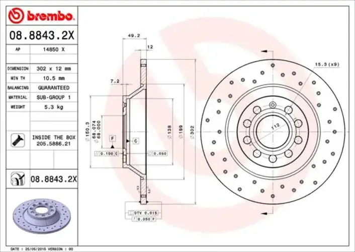 08.8843.2X Brake Disc 2 Pieces Rear Fits Audi A6 C6 Avant Audi (faw) By Brembo - Image 3