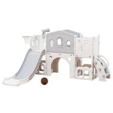 8 in 1 Toddler Climber Slide Playset Outdoor Indoor Slide Playset for Kids White