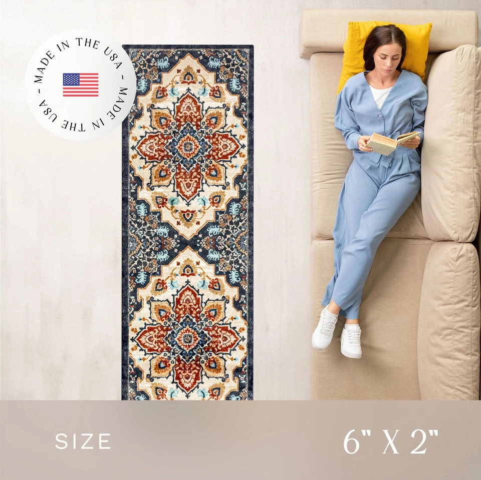 Alfombra Ruby Oriental Runner - Hecha en EE. UU. - Alfombra interior lavable, antideslizante para... Foto 3 de 4