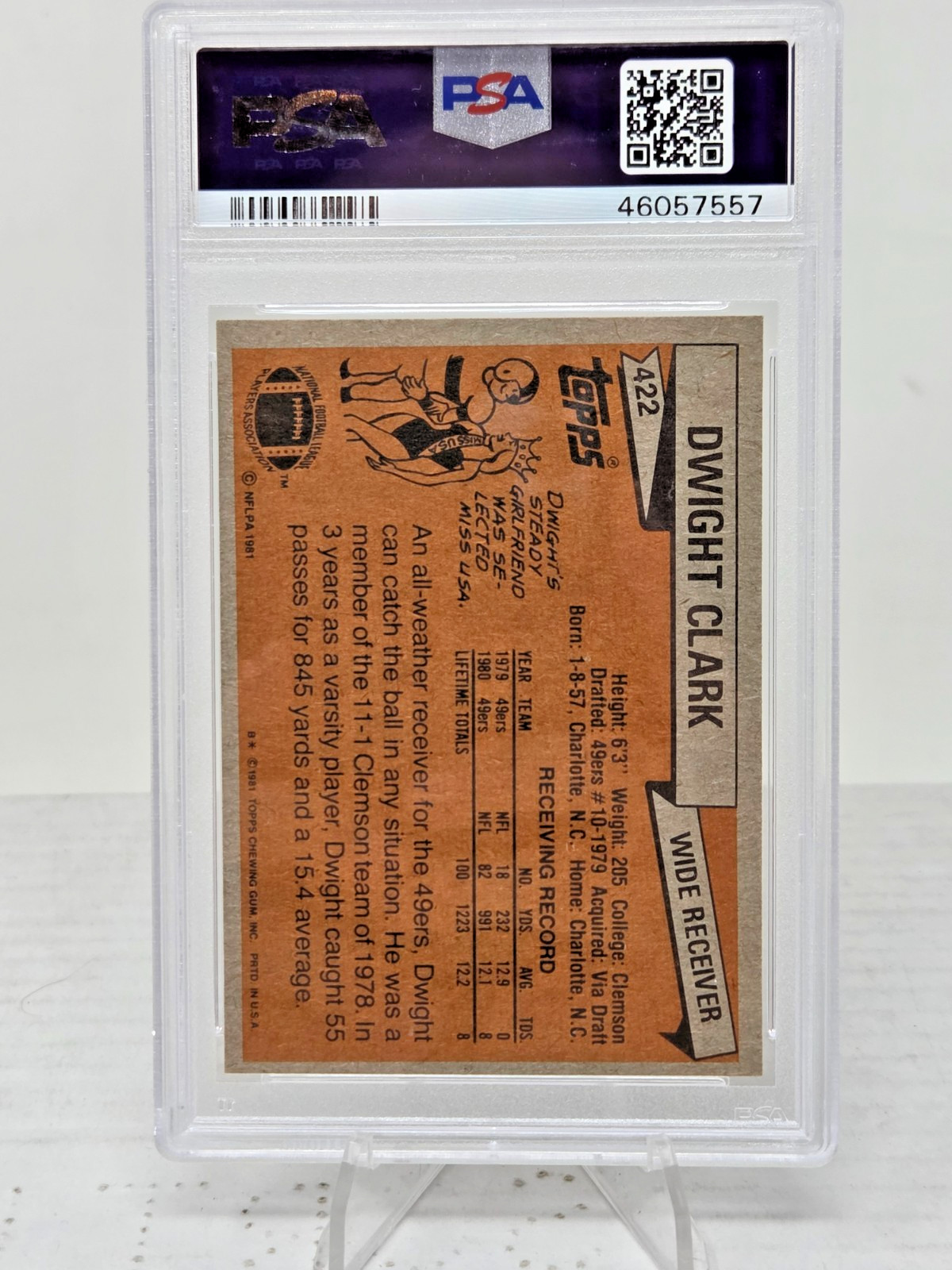 1981 Topps DWIGHT CLARK Vintage Football Card PSA 7 NM view 2