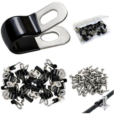 50PCS Insulated Cable Clamps, Stainless Steel Bracket Set