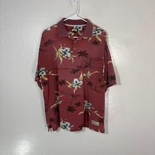 Tommy Bahama Polo Shirt Mens Large Red Floral Tropical Cotton Knit Short Sleeve
