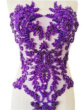 Handmade Shiny Rhinestones Applique handsewing Beaded Sequins Crystal on lace...