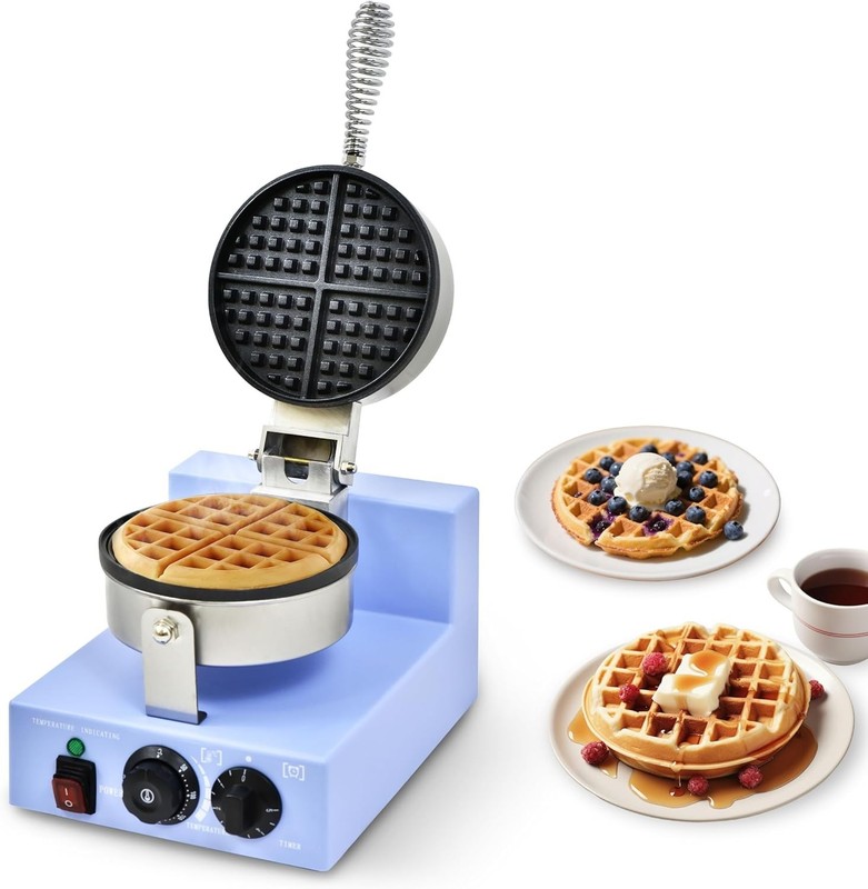 1200W Round Waffle Maker – Nonstick Waffle Iron with Timer & Temperature Control