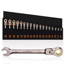 18pcs Flexible Ratchet Wrench Set Metric 6-30mm 72-tooth Nickle Plated Portable