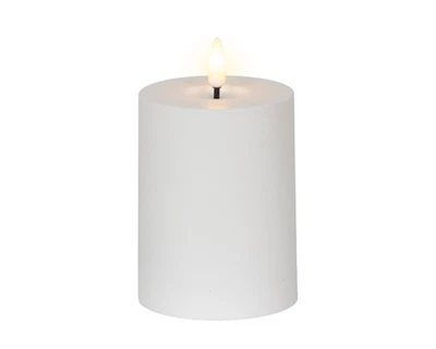 LED Kerze mit Timer & flackernder Flamme 7,5x12cm Kunststoff Weiß Warmweiß - Bild 1 von 4