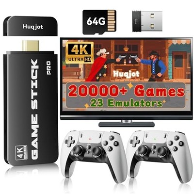 HUQJOT 2025 Upgrade Retro Gaming Console Pro Video Games 4K HDMI 64G - BLACK