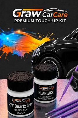 Touch Up / Lackstift Set Skoda LF7Y/ F7Y Quartz Grau+Klarlack+ 3 Pinsel