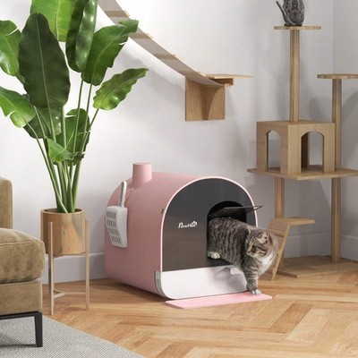 Covered Cat Litter Box Drawer Tray Scoop Filter Mat Pink Small Cats