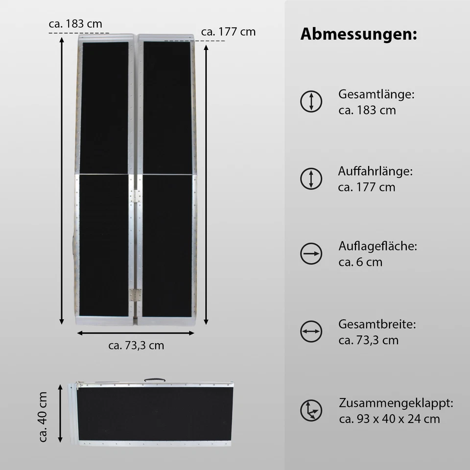 Rollstuhlrampe Kofferrampe doppelt klappbar 183cm Alu Friktionsbeschichtung - Bild 3 von 4