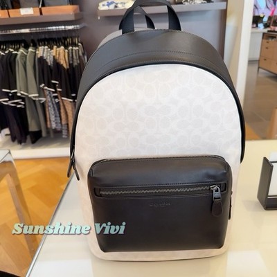 NWT Coach West Backpack In Signature Canvas Cv925 Gunmetal/Chalk