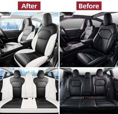 Leather Seat Covers for Tesla Model 3 2024-2026 5 Seat Full Set Black White