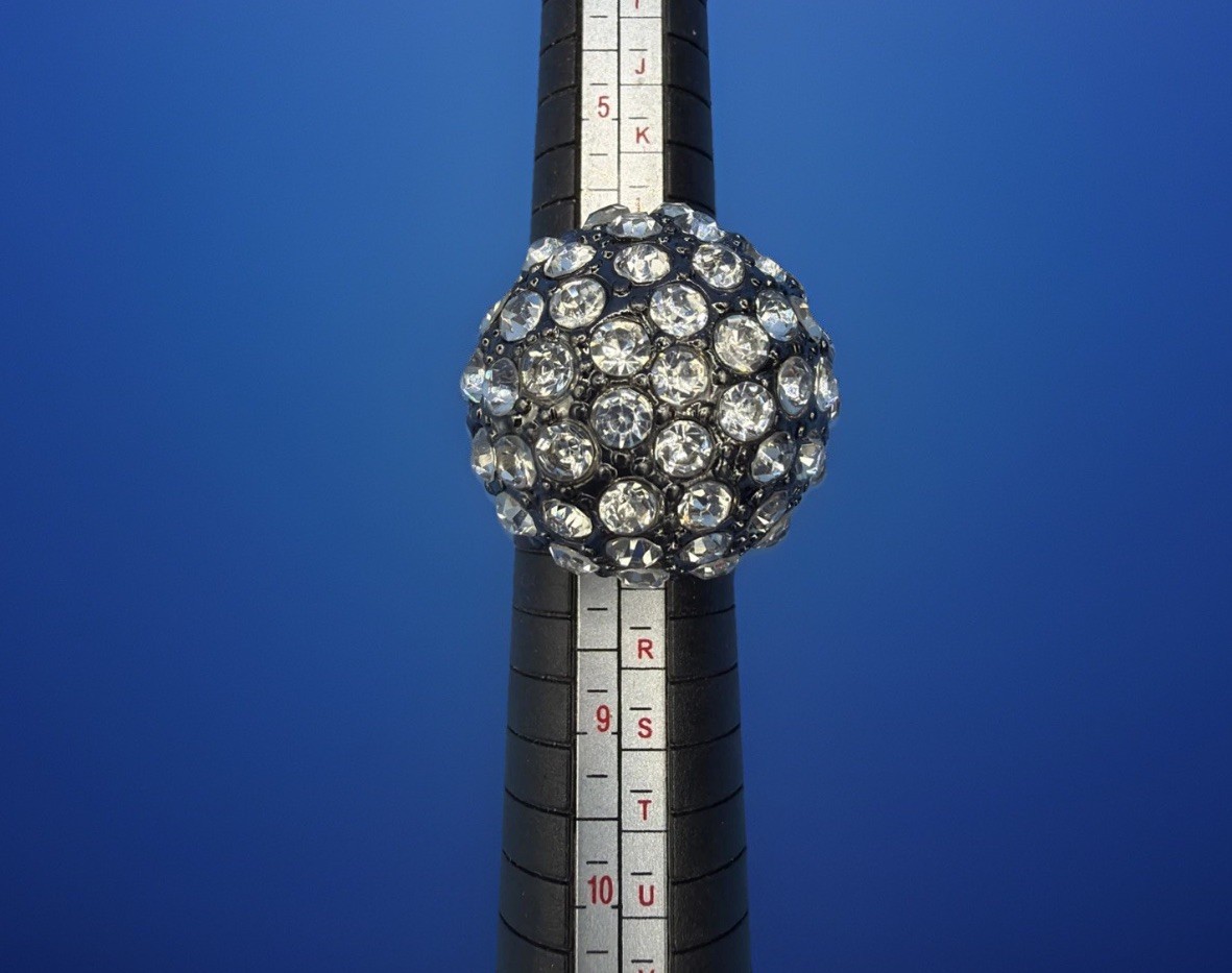 Gunmetal-Finished Statement Ring with Crystal Fir… - image 3