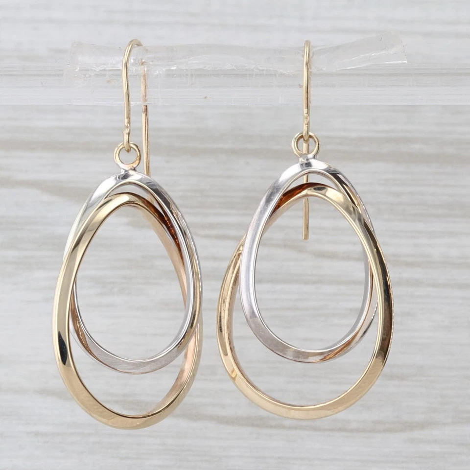 Interlocking Teardrop Dangle Earrings 10k Yellow White Gold Hook Posts - Image 2 of 4