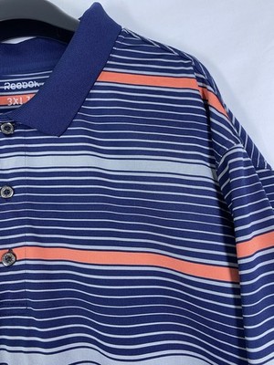 Reebok Shirt Mens 3XLT Tall Blue Orange Striped Performance Stretch Golf Polo US