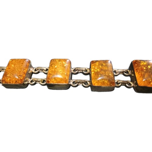 STERLING SILVER Amber Gemstone 7 INCH BRACELET Cluster chunky Boho 925 - Picture 4 of 7