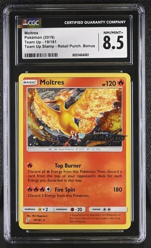 CGC 8.5 MOLTRES 19 STAMPED TEAM UP COSMOS EXCLUSIVE POKEMON