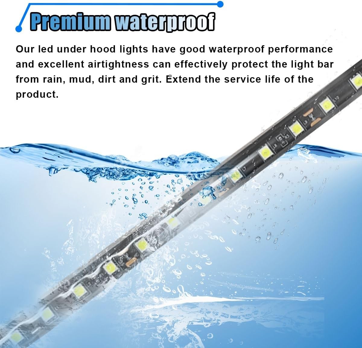 Car Under Hood LED Work Light Kit, 12V Hood Lighting Inspection LED Strip with A