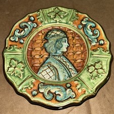 Piatto decorativo ritratto uomo vittoriano dipinto a mano Gialletti Pimpinelli Deruta