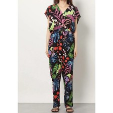 Mono largo floral tropical oscuro Desigual Sira viscosa cuello en V para mujer mediano