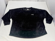 Victoria Secret PINK Sweatshirt Size XL Black Velour Velvet Y2K Varsity Pullover