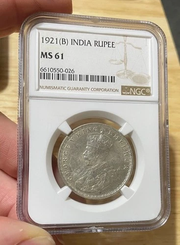 India - 1921-B Silver Rupee (NGC MS 61)