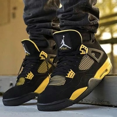 Air Jordan 4 Retro Thunder Black & Tour Yellow Sneakers | Men's 7 Collectable