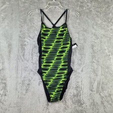Vintage Nike One Piece Swimsuit Womens 12 Green Black Racer Open Back 90s NEW