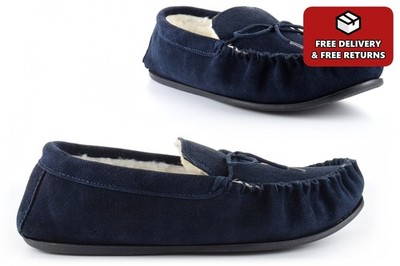 Herren Mokassin Hausschuhe Echt Wildleder Pantoffeln Warm Wollmix Echtleder Wildleder