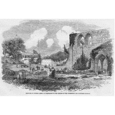 CUMBRIA Dinner at Furness Abbey Eröffnung der Eisenbahn - antiker Druck 1857