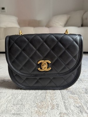 Chanel 24S AS4845 Messenger Half Moon Bag Black Calfskin Gold Hardware