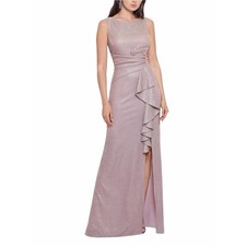 Betsy Adam serene galaxy glitter evening gown rose gold sparkle size 4 petite