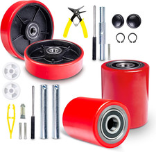 Complete Red Pallet Jack Set with Wheels, Rollers, and Protective Caps