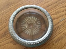 Vintage Glass Starburst Coaster Silver Rim Co...